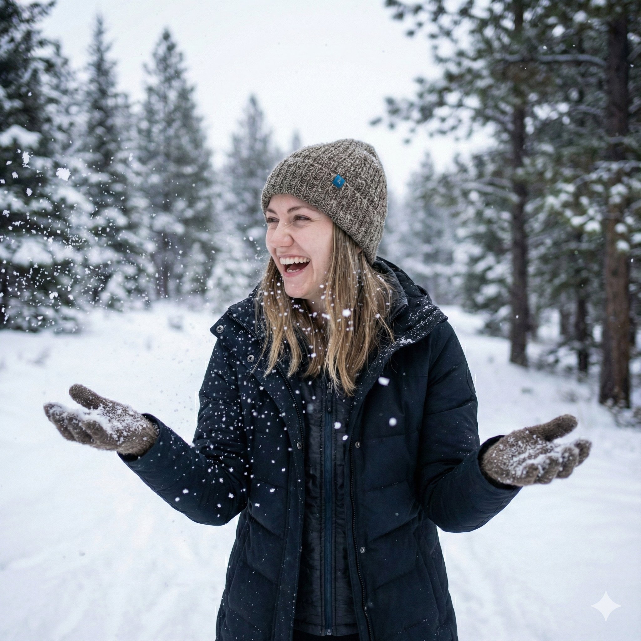 Photorealistic Portrait: Girl Enjoying Winter Snowfall - view 1