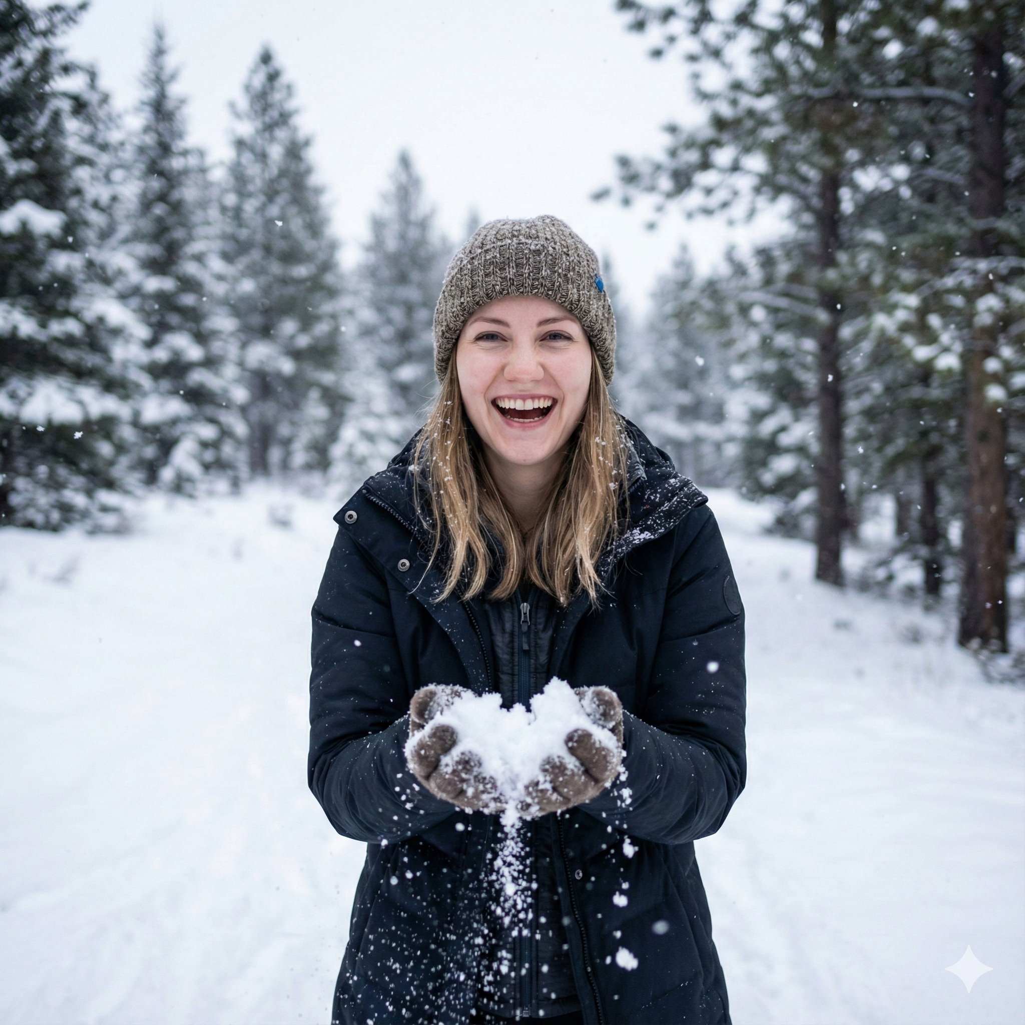Photorealistic Portrait: Girl Enjoying Winter Snowfall thumbnail 2