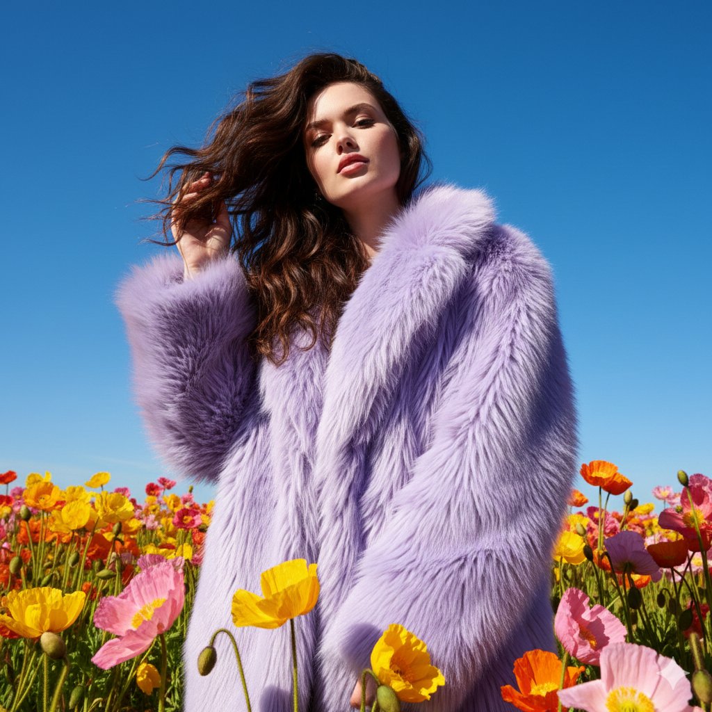 High Fashion Portrait in Poppy Meadow with Dramatic Lighting - view 1