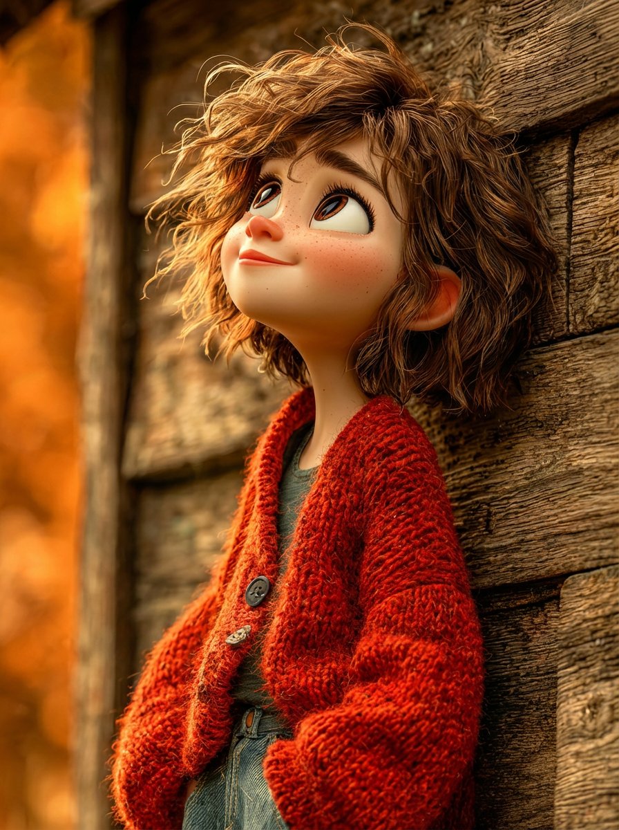 Stylized 3D Animated Child, Cozy Autumn Vibe thumbnail 2