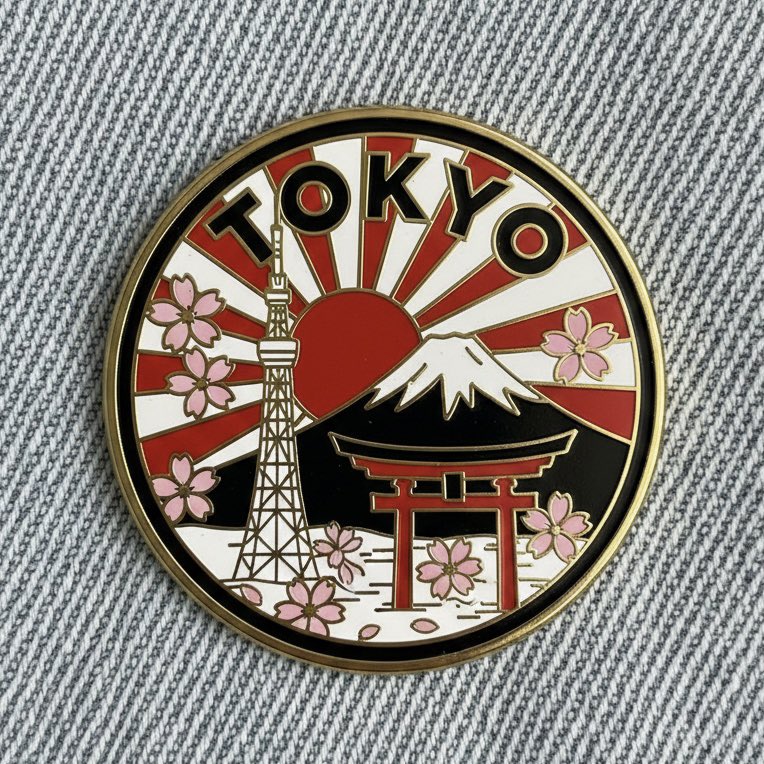 Collectible Enamel Pin with City Landmarks on Denim thumbnail 2