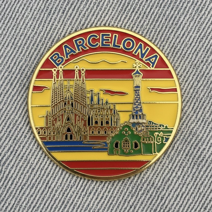 Collectible Enamel Pin with City Landmarks on Denim thumbnail 3