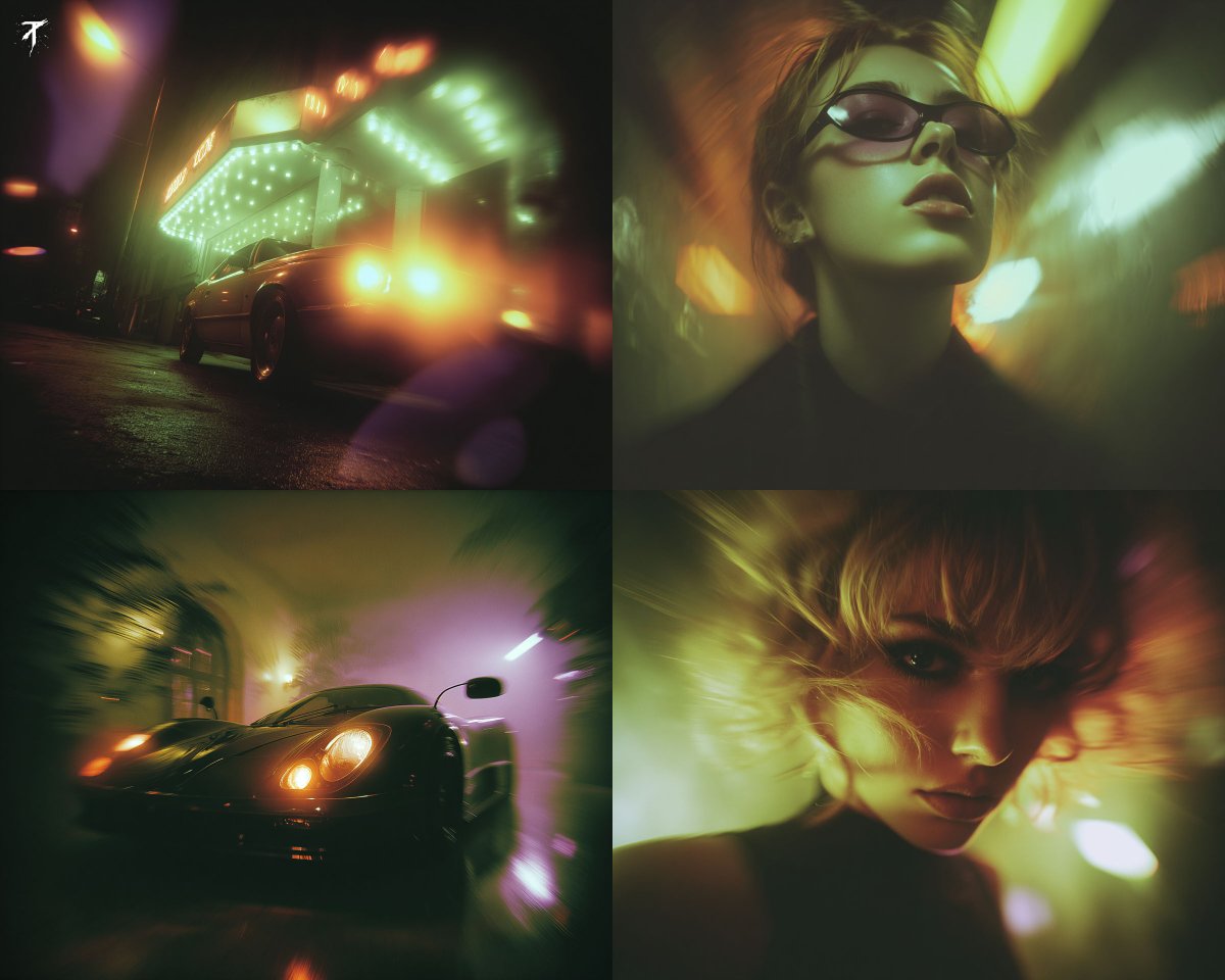 Moody Neo-Noir Aesthetic with Motion Blur and Neon Glow - view 1