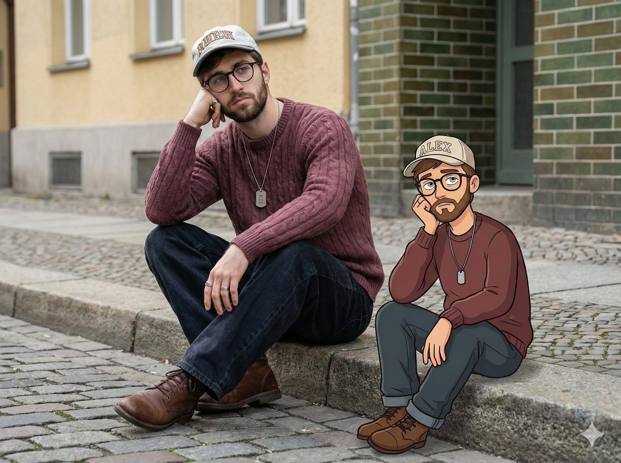 Urban Street Portrait: Real Person and Cartoon Self - view 1