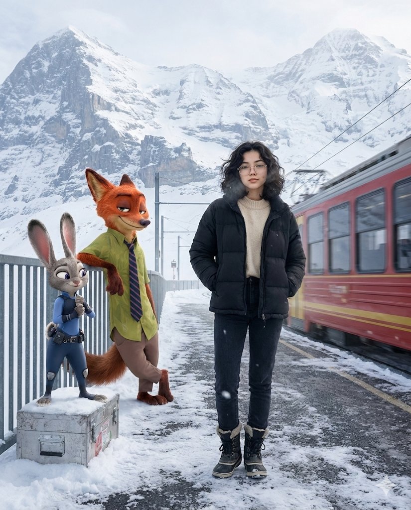 Cinematic Winter Alpine Scene with Zootopia Characters - view 1