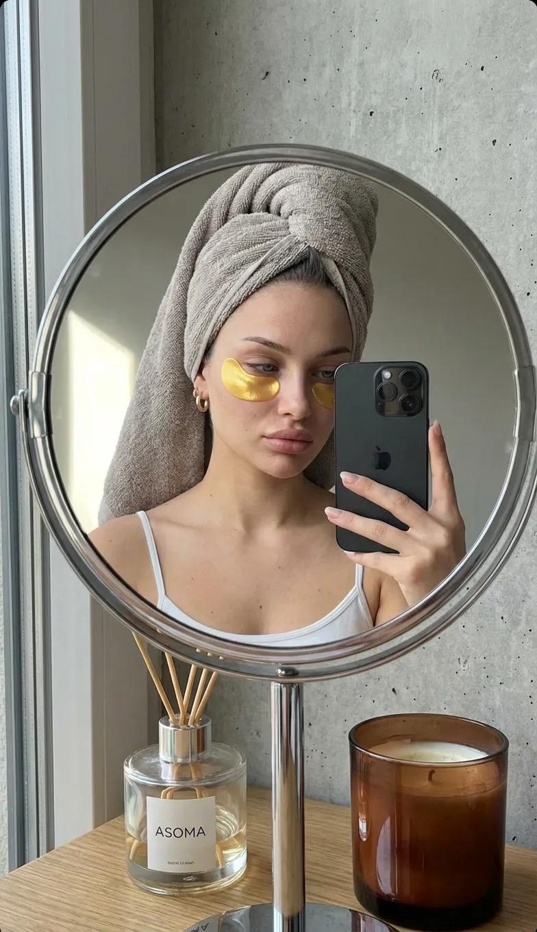 Realistic Mirror Selfie of Young Woman - view 1