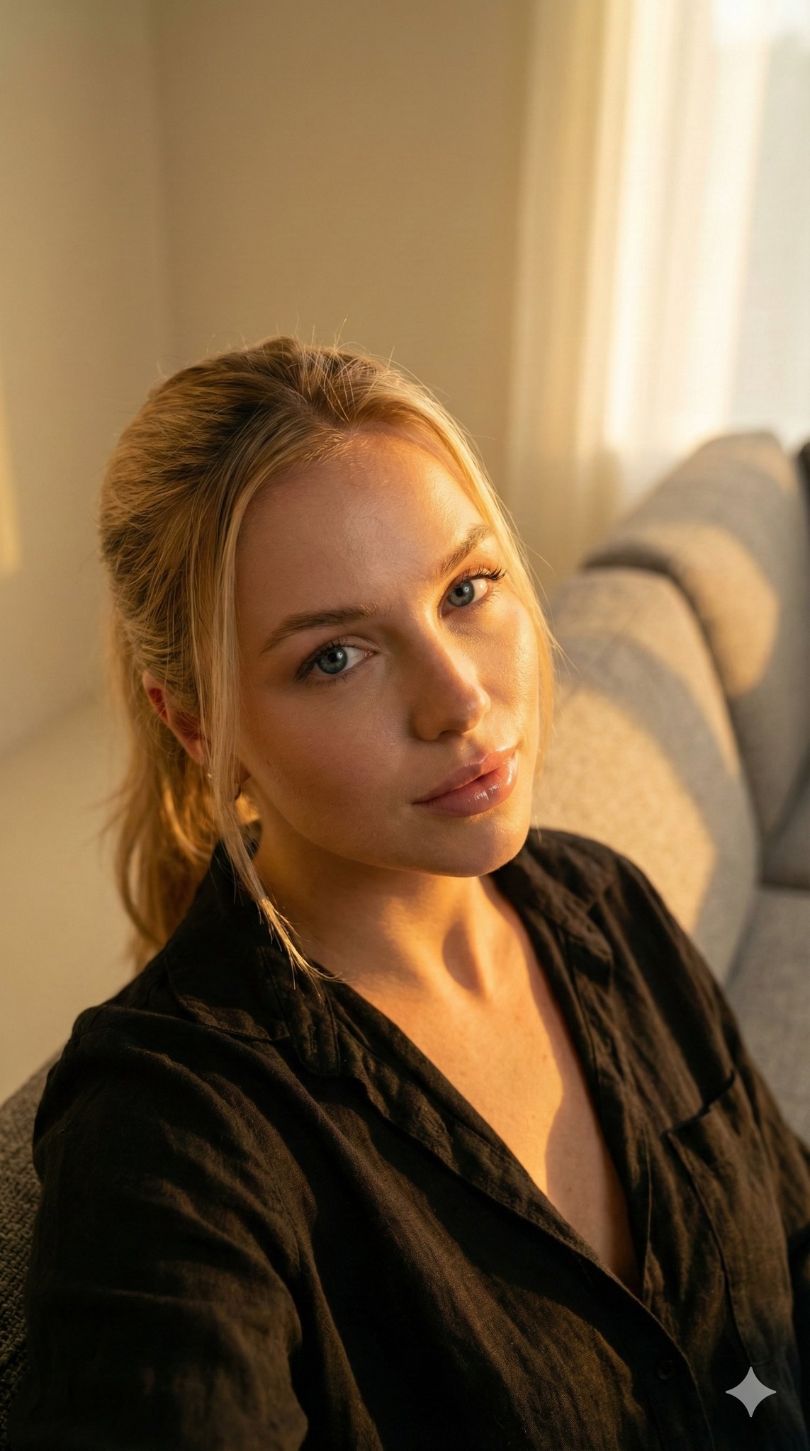 Cinematic Portrait of Blonde Woman on Sofa thumbnail 2