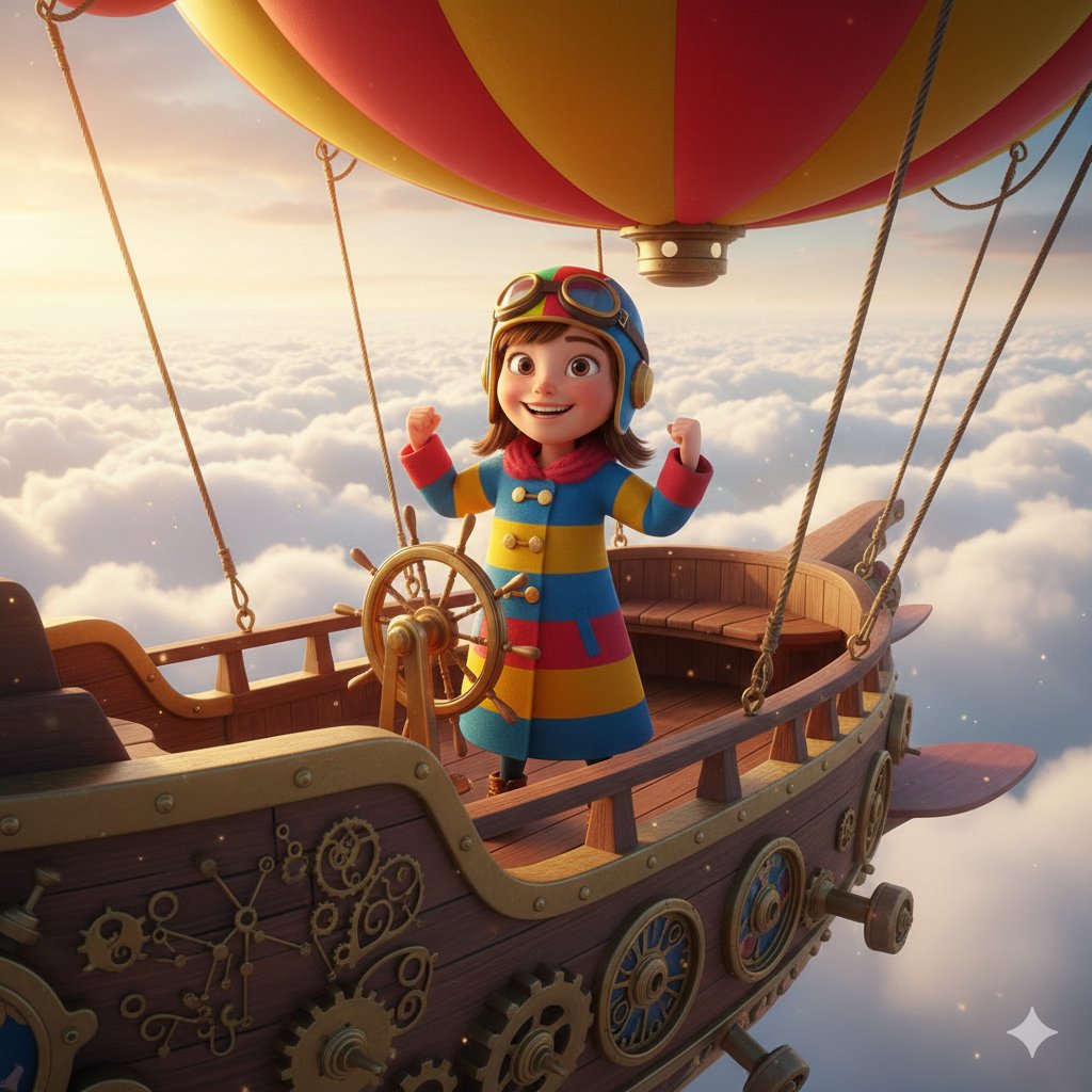 Confident Boy on Bright Cartoon Airship thumbnail 2