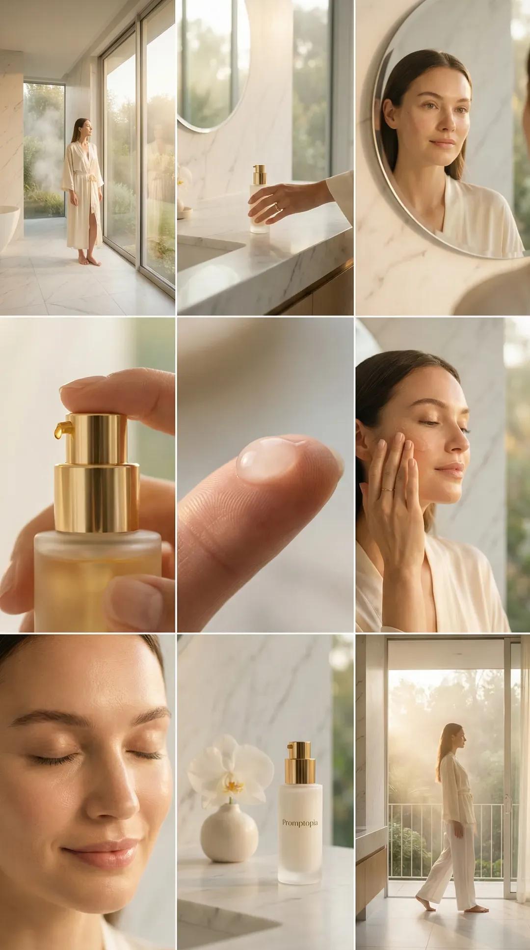 Serene Woman Skincare Routine in Luxurious Bathroom - view 1