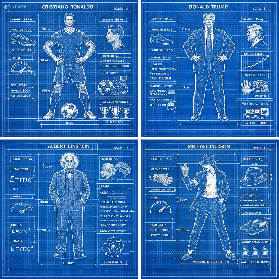 Technical Blueprint Illustration of Character - view 1