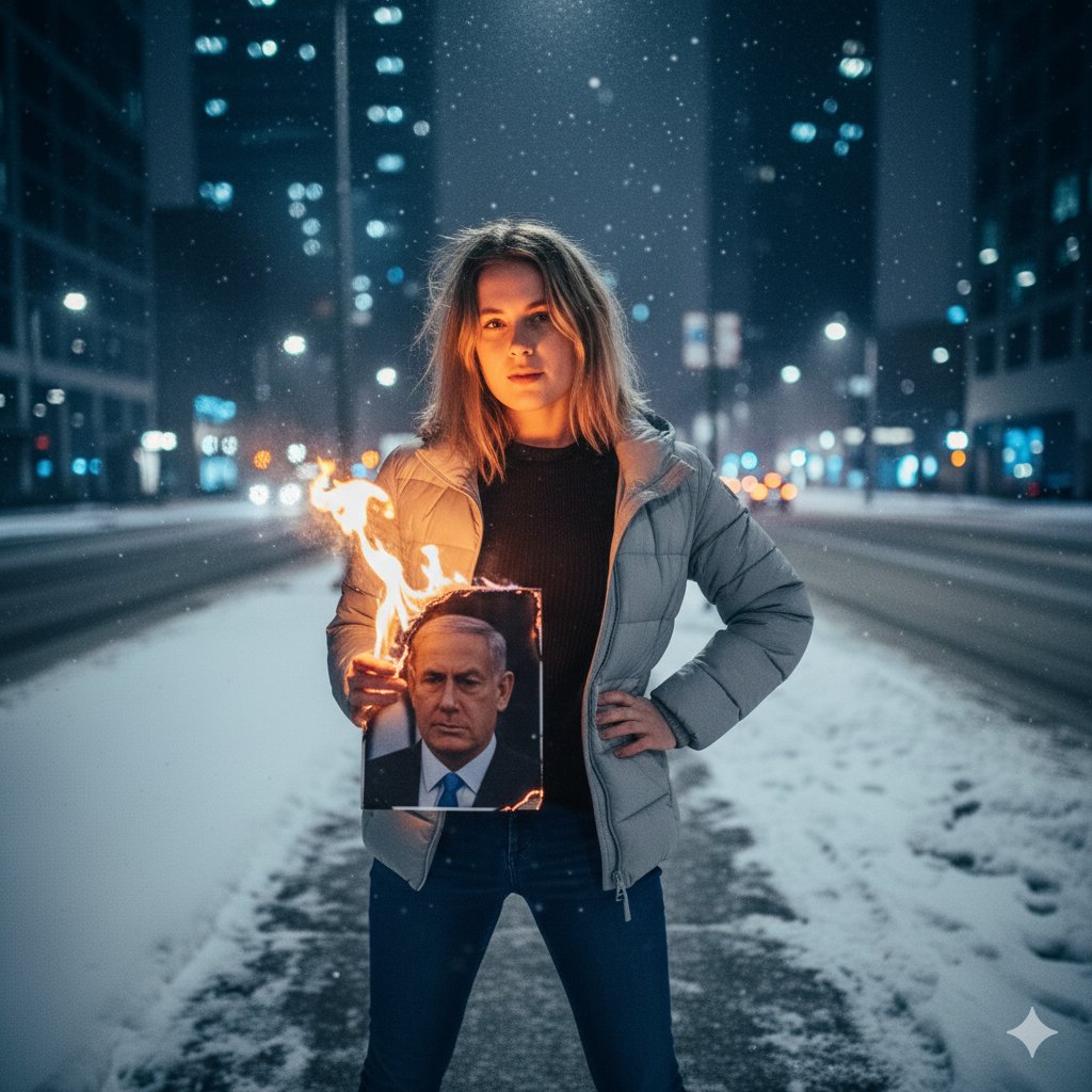 Defiant Woman Lights Cigarette with Burning Photo thumbnail 2