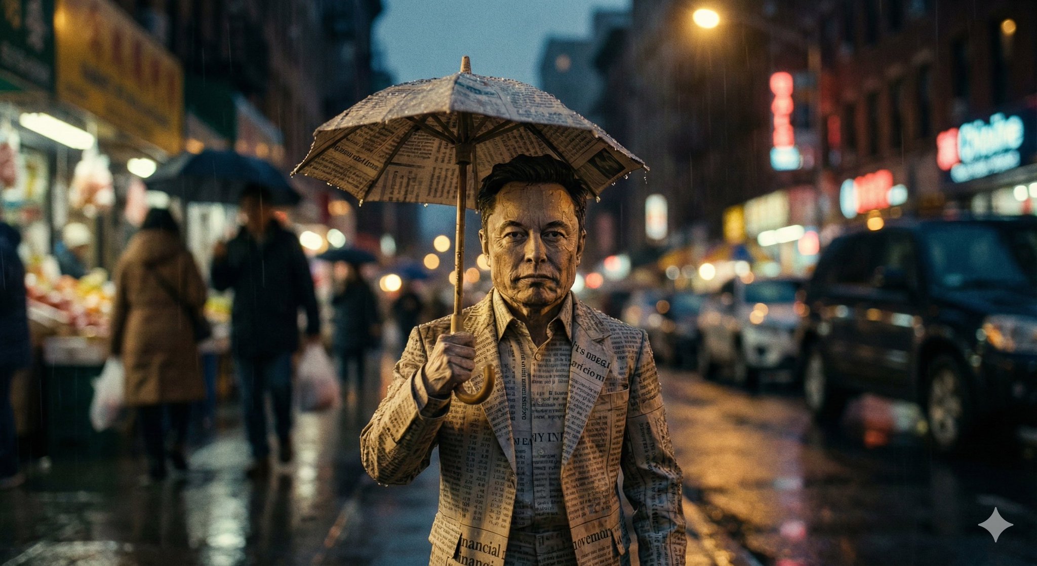 Cinematic Paper Figure Still-Life on Wet City Street thumbnail 3