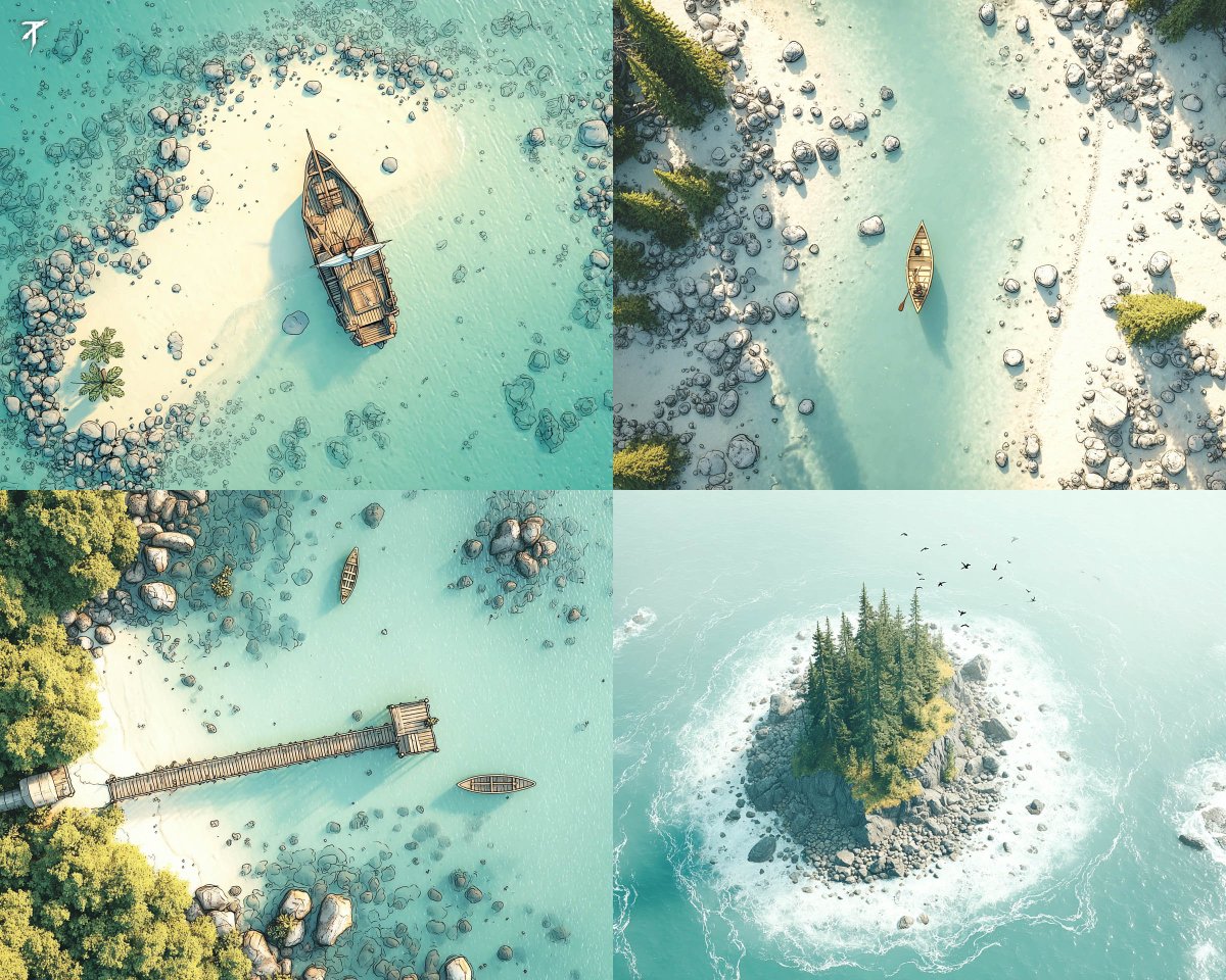 Clean Top-Down Island Illustration with Clear Water - view 1