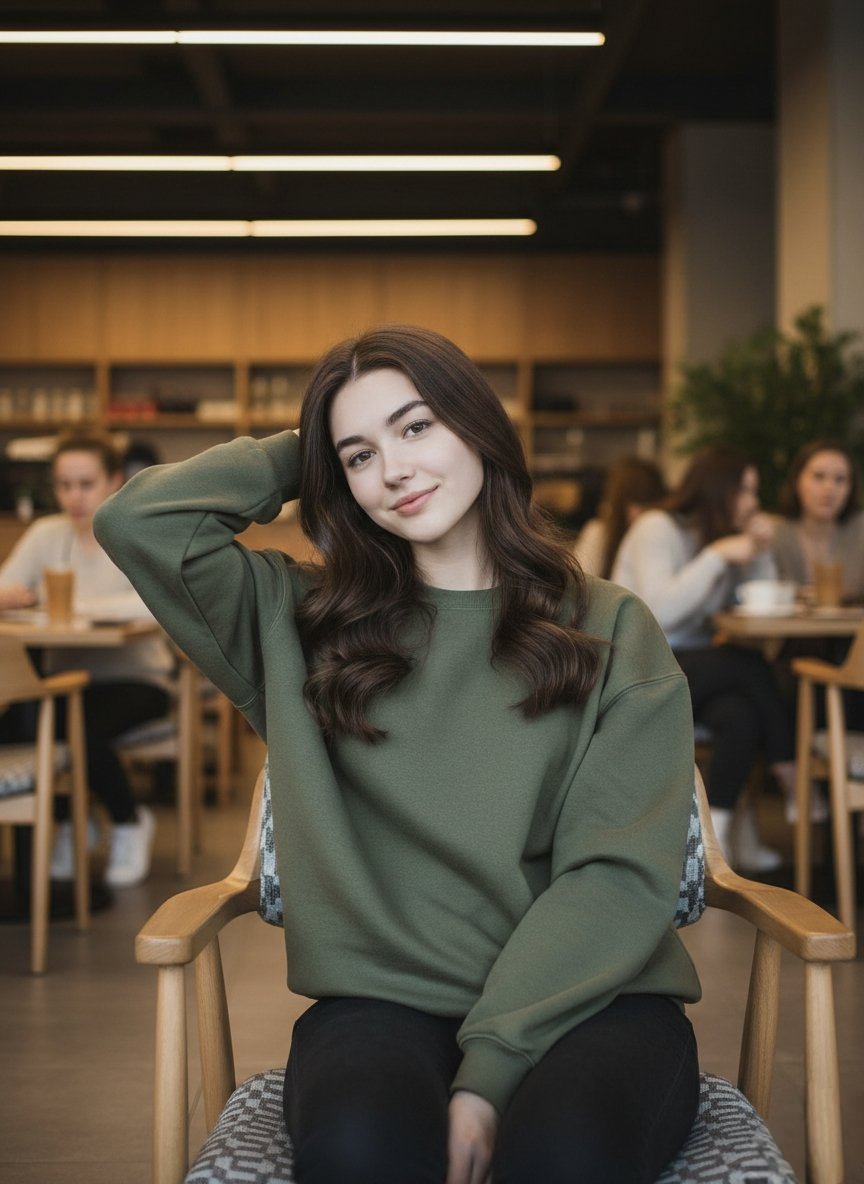 Ultra-realistic Indoor Café Portrait, Candid Pose thumbnail 2