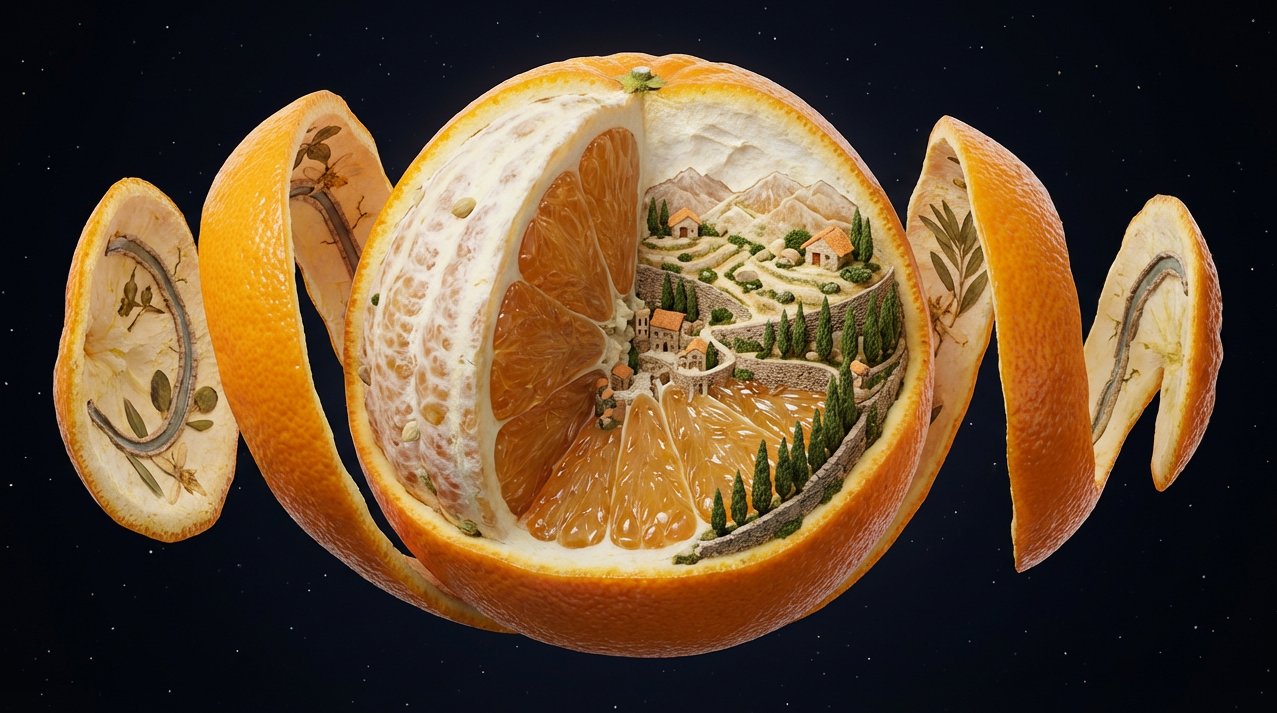 Peeled Object Revealing Inner World, Hyper-Detailed 3D Rendering - view 1