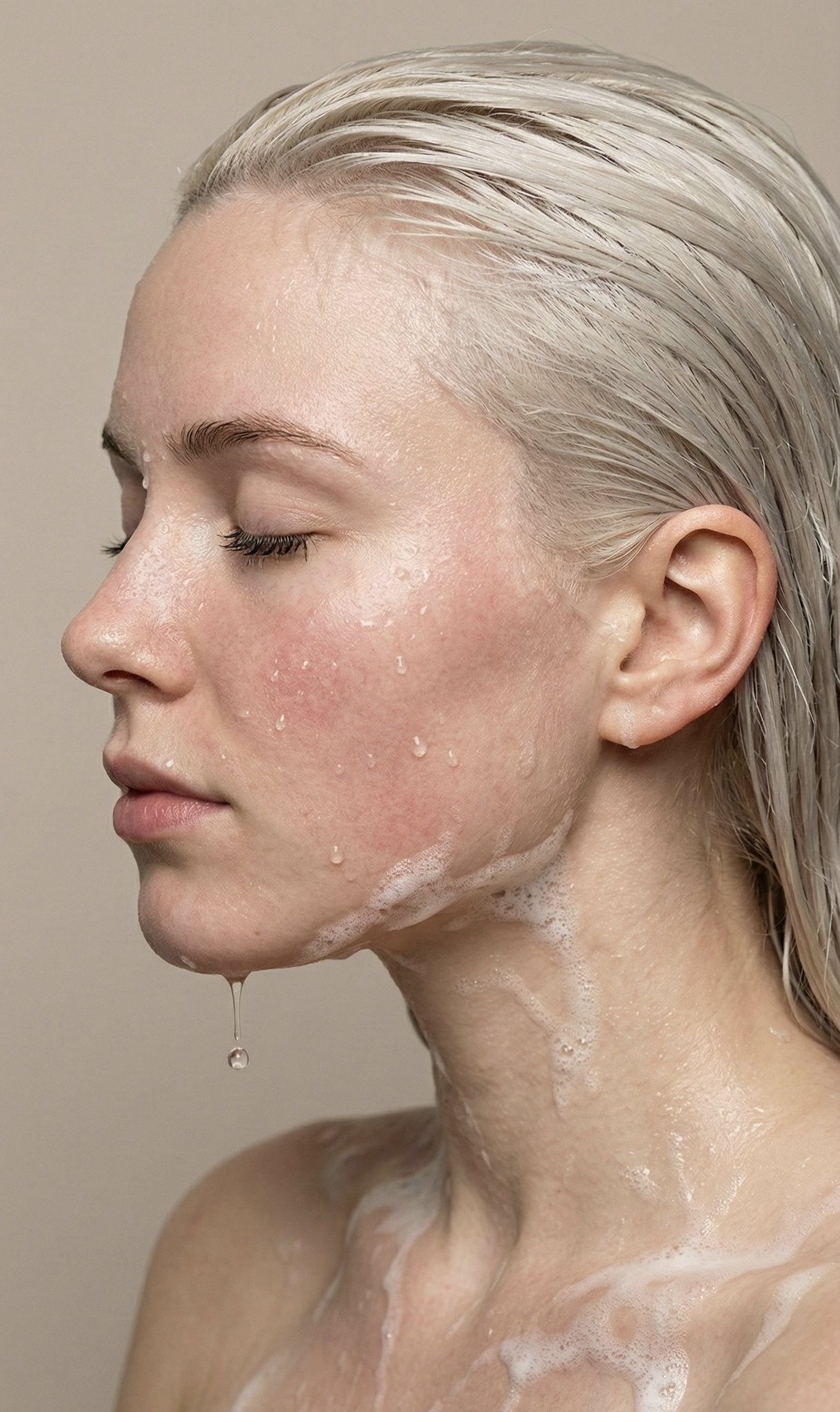 Serene Wet Skin Portrait with Soap Suds - view 1