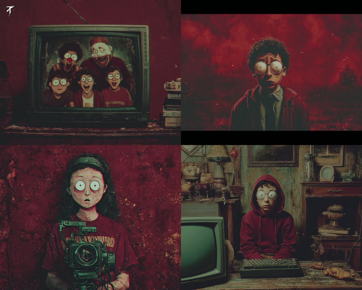 Dark Retro Horror Cartoon with CRT Noise - view 1