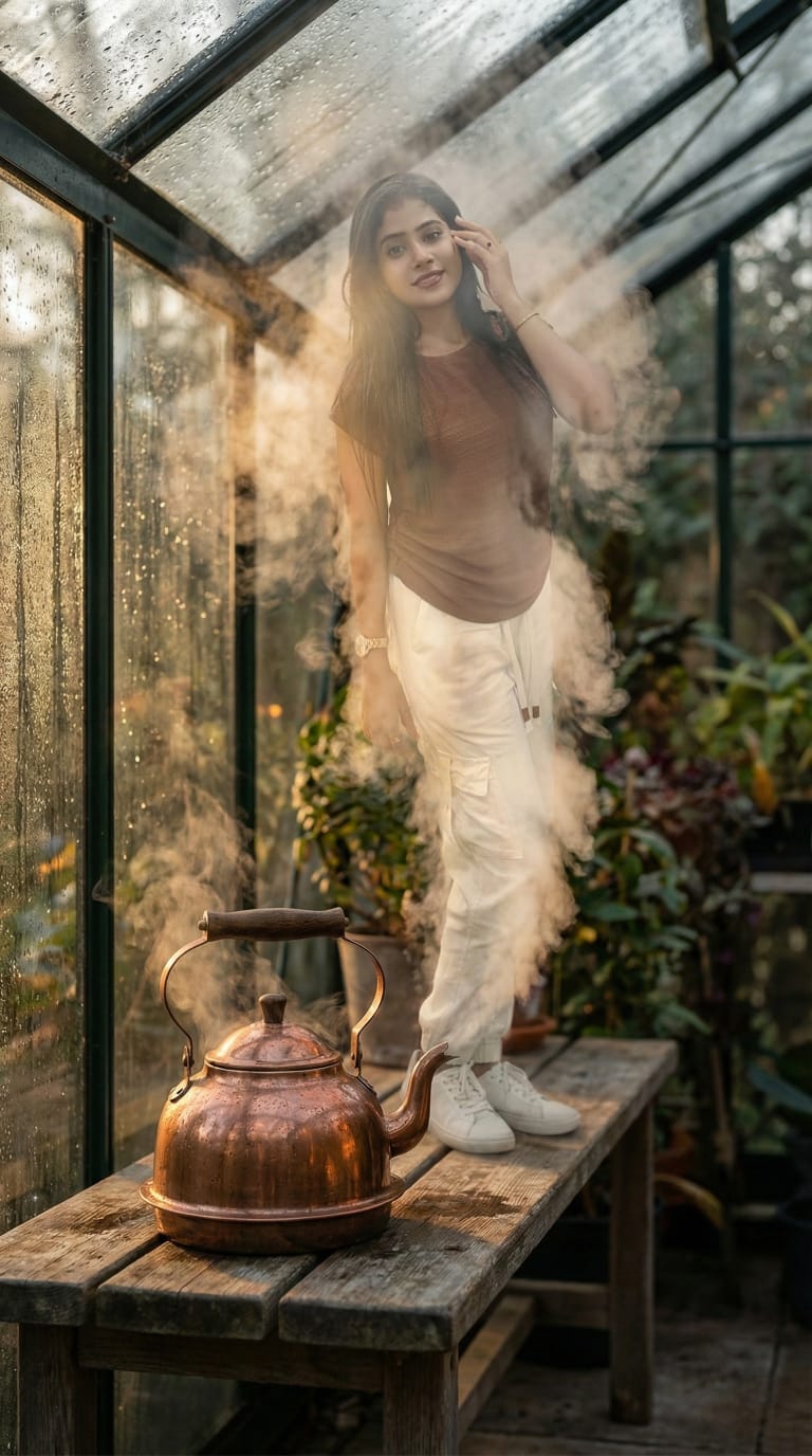 Boiling Kettle, Steam Forming Recognizable Figure - view 1