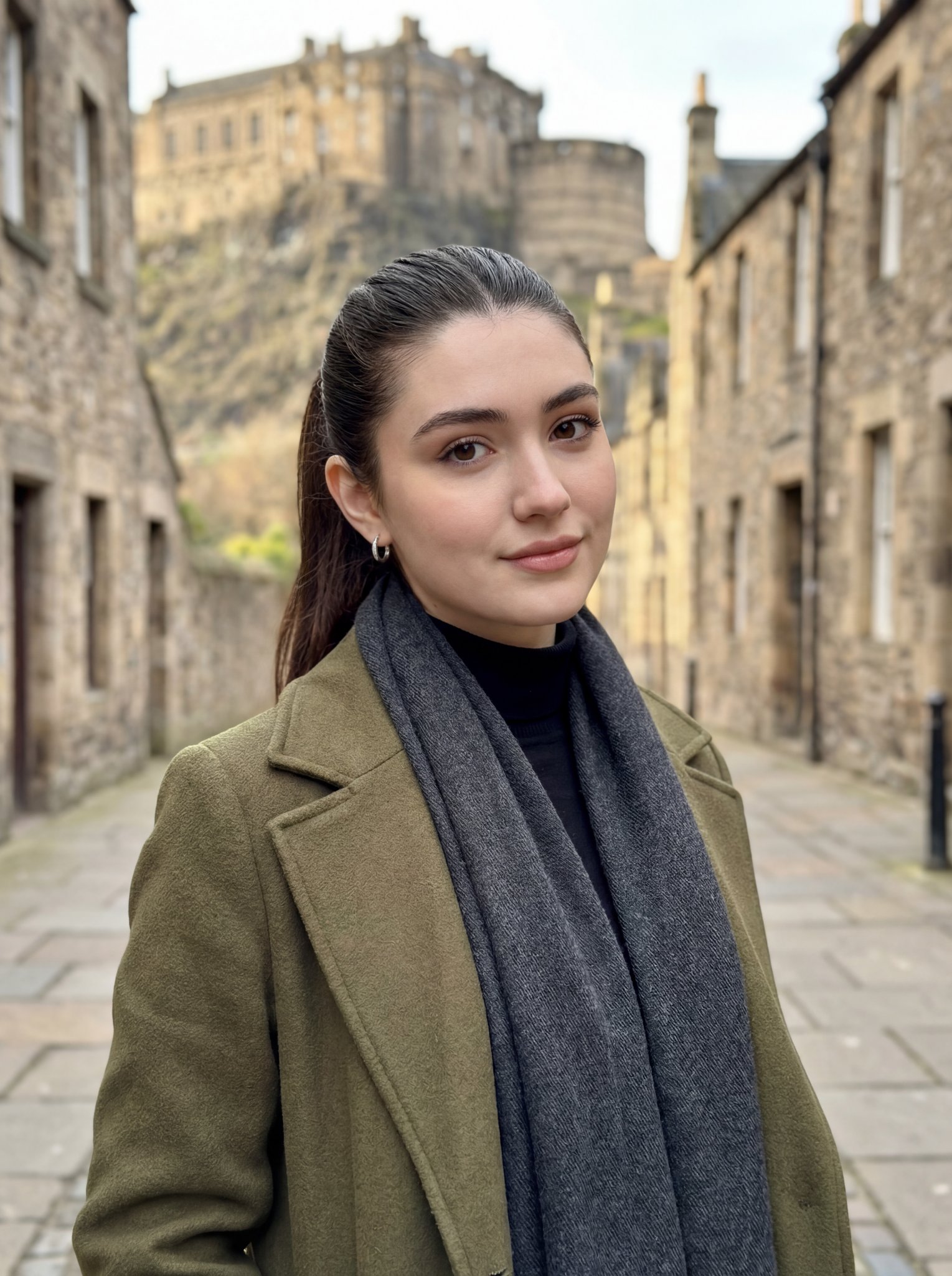 European Winter Street Portrait with Historic Castle - view 1