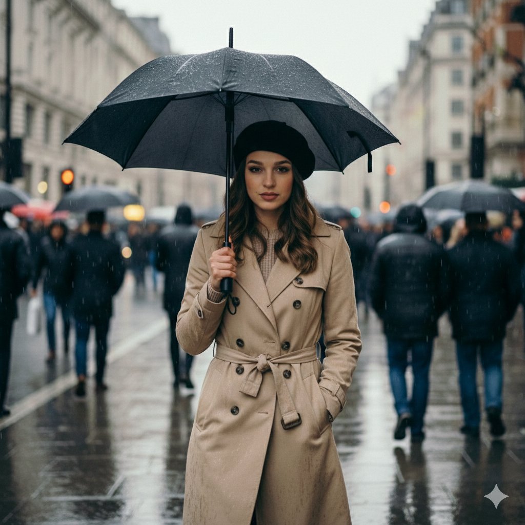 Cinematic Rainy Street Portrait with Shallow Depth of Field - view 1