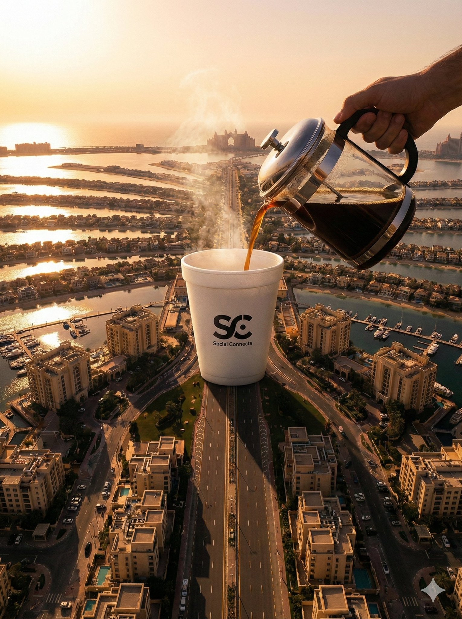 Aerial Surrealism: Giant Coffee Cup on Dubai Palm Jumeirah - view 1
