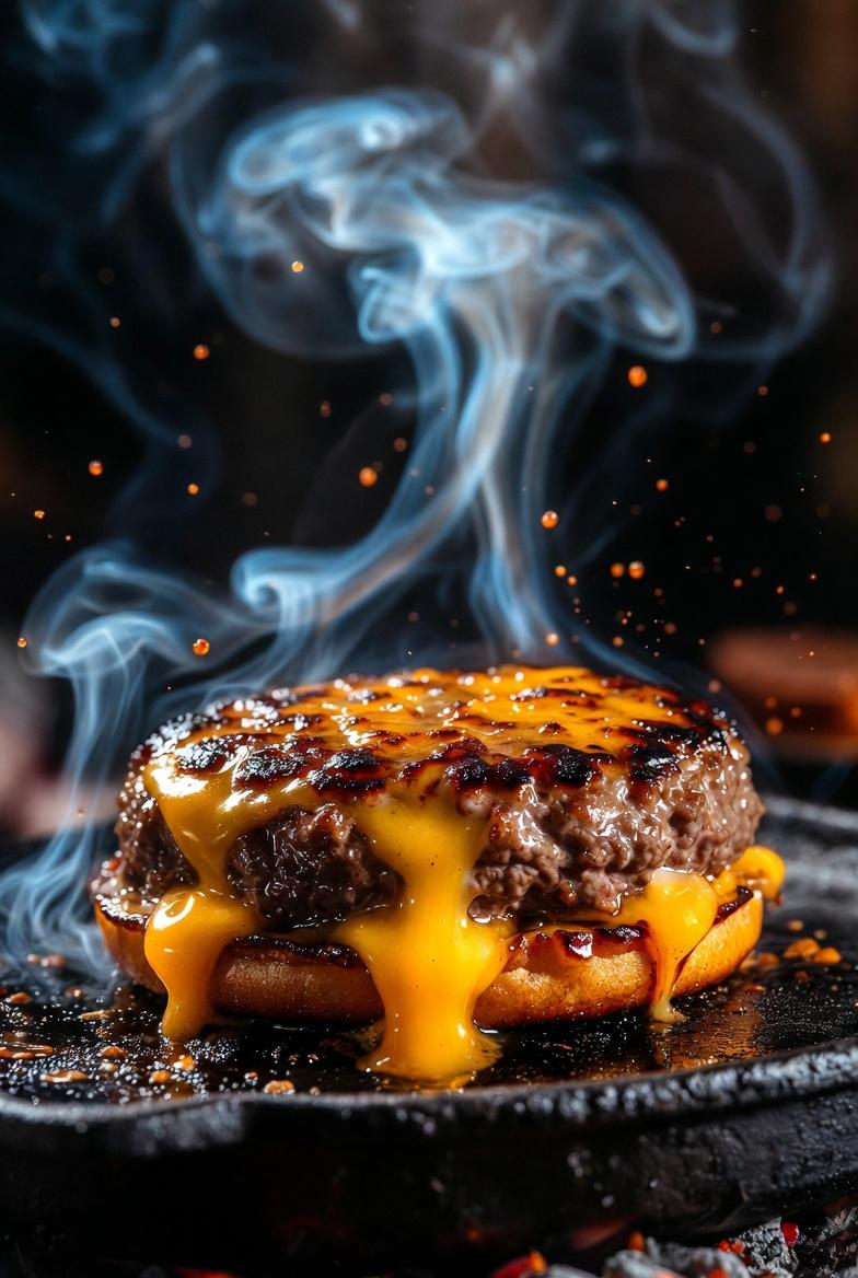Hyper-realistic Cinematic Sizzling Gourmet Cheeseburger Close-up thumbnail 2
