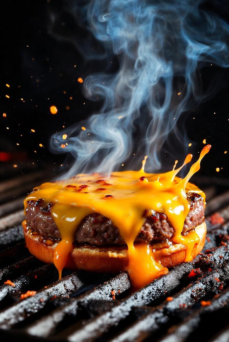 Hyper-realistic Cinematic Sizzling Gourmet Cheeseburger Close-up thumbnail 3