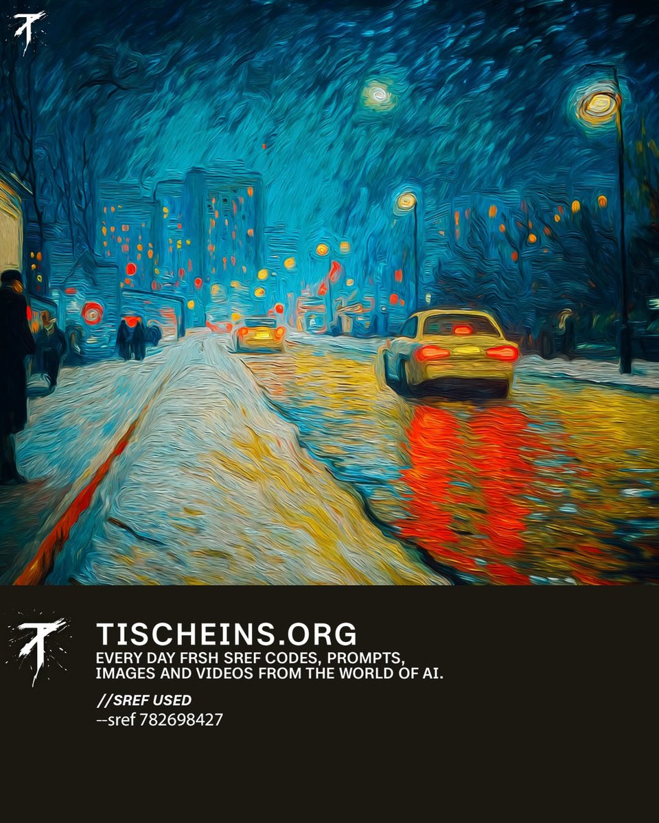 Painterly Night City with Swirling Brushstrokes and Glowing Lights - view 1