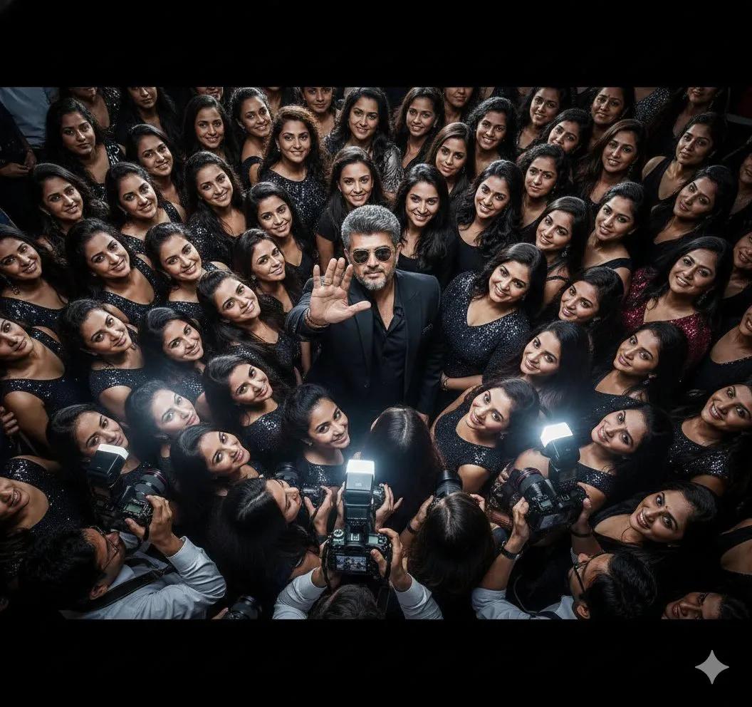 Paparazzi Frenzy: Man in Crowd, High-Angle Cinematic Shot - view 1