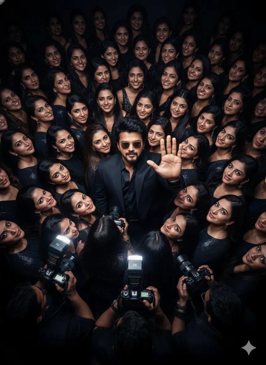 Paparazzi Frenzy: Man in Crowd, High-Angle Cinematic Shot thumbnail 2