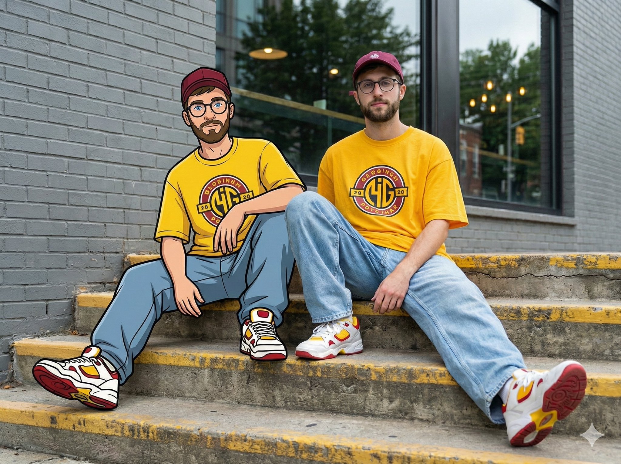 Mixed Reality Street Portrait: Real Person and Cartoon Twin - view 1