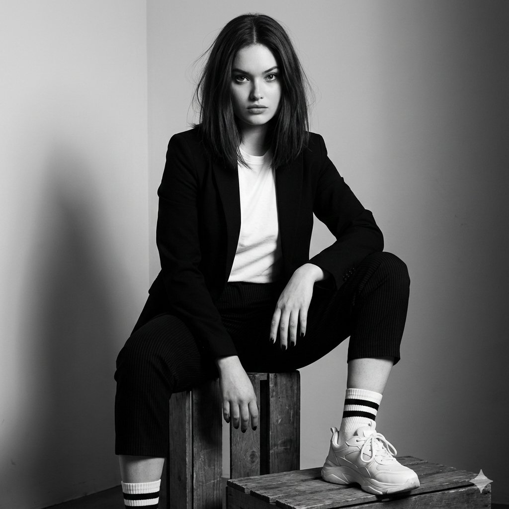 Hyper-realistic Black and White Editorial Portrait - view 1