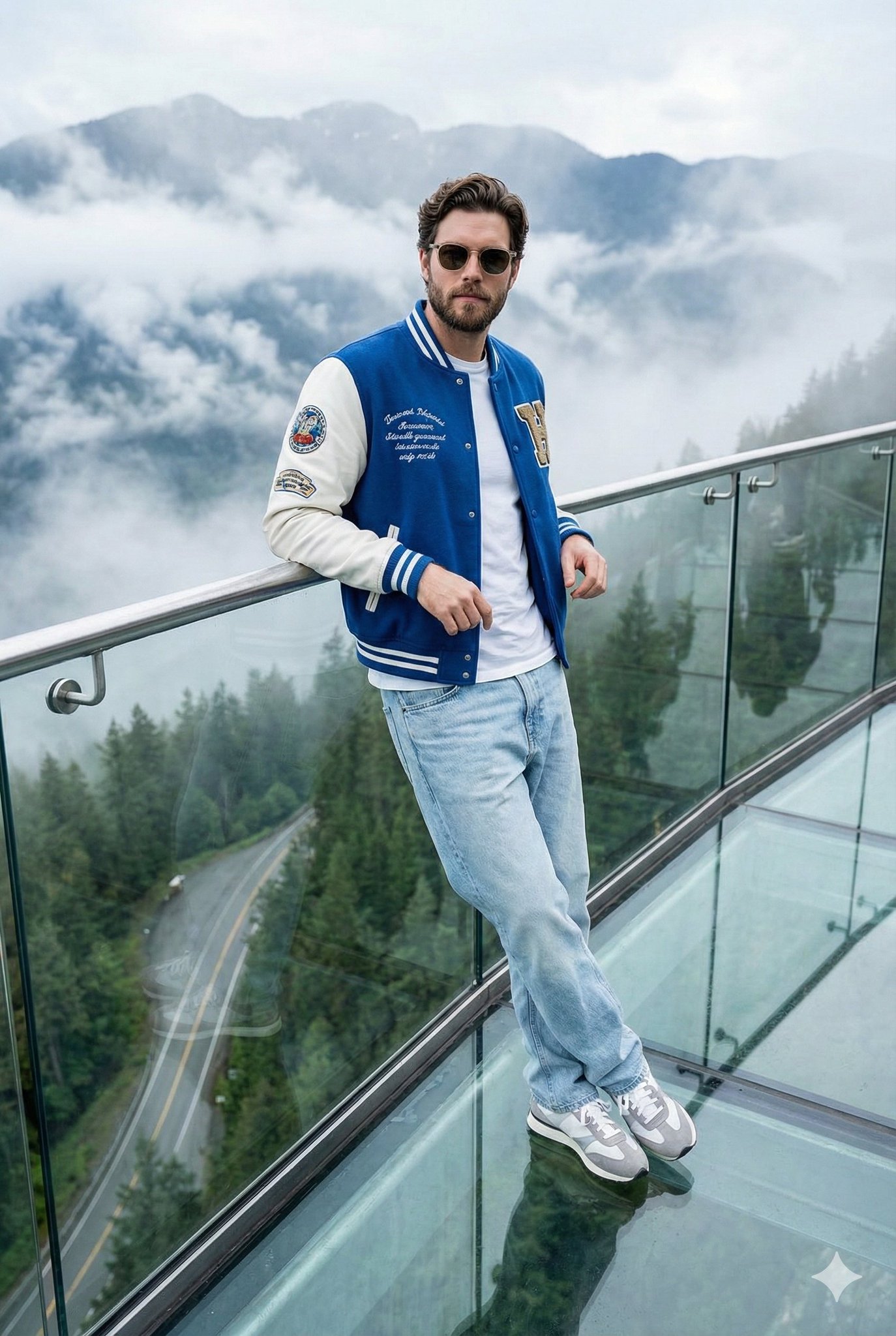 Fashionable Man on Modern Skywalk, Cinematic Photo - view 1
