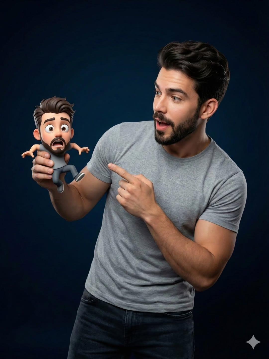 Studio Portrait: Human with Tiny Pixar Cartoon Self - view 1