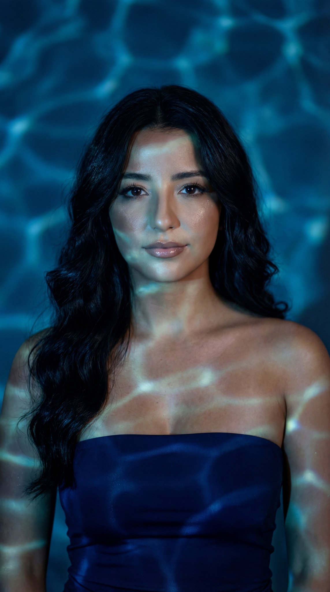 Cinematic Portrait with Blue Aquatic Ripple Light - view 1