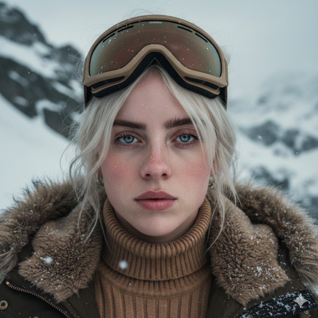 Cinematic Portrait of Woman in Snowy Alpine Landscape - view 1
