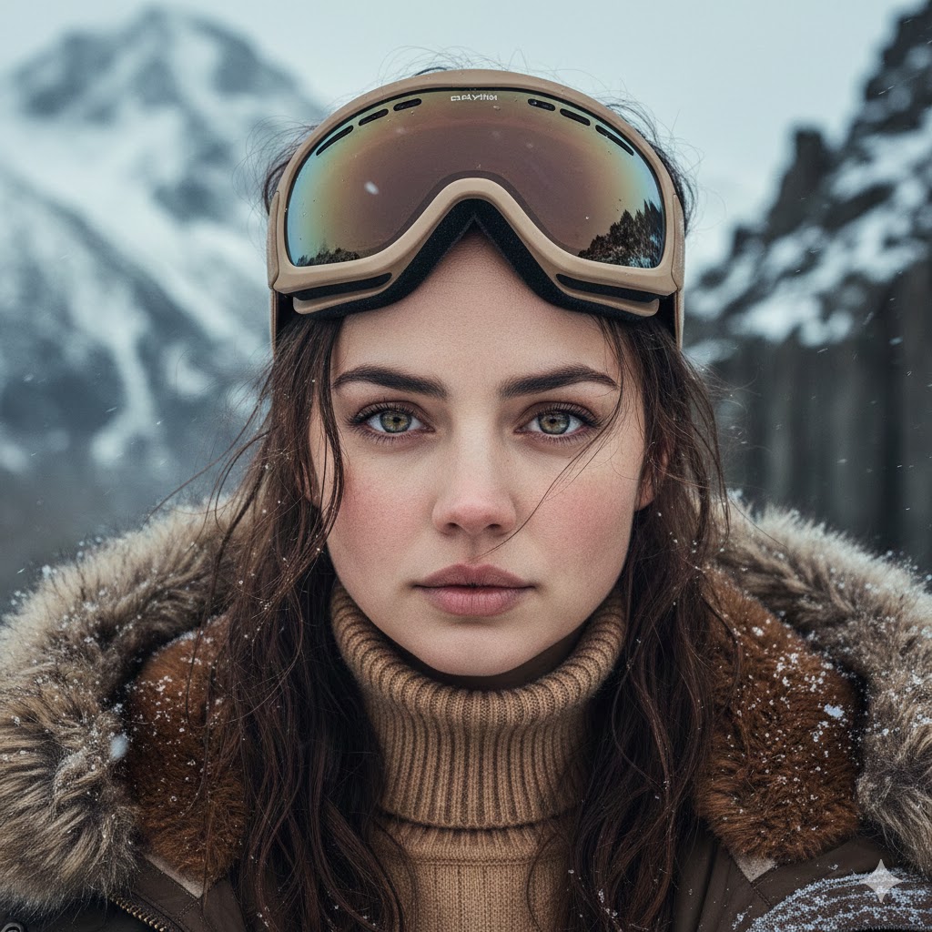 Cinematic Portrait of Woman in Snowy Alpine Landscape thumbnail 2
