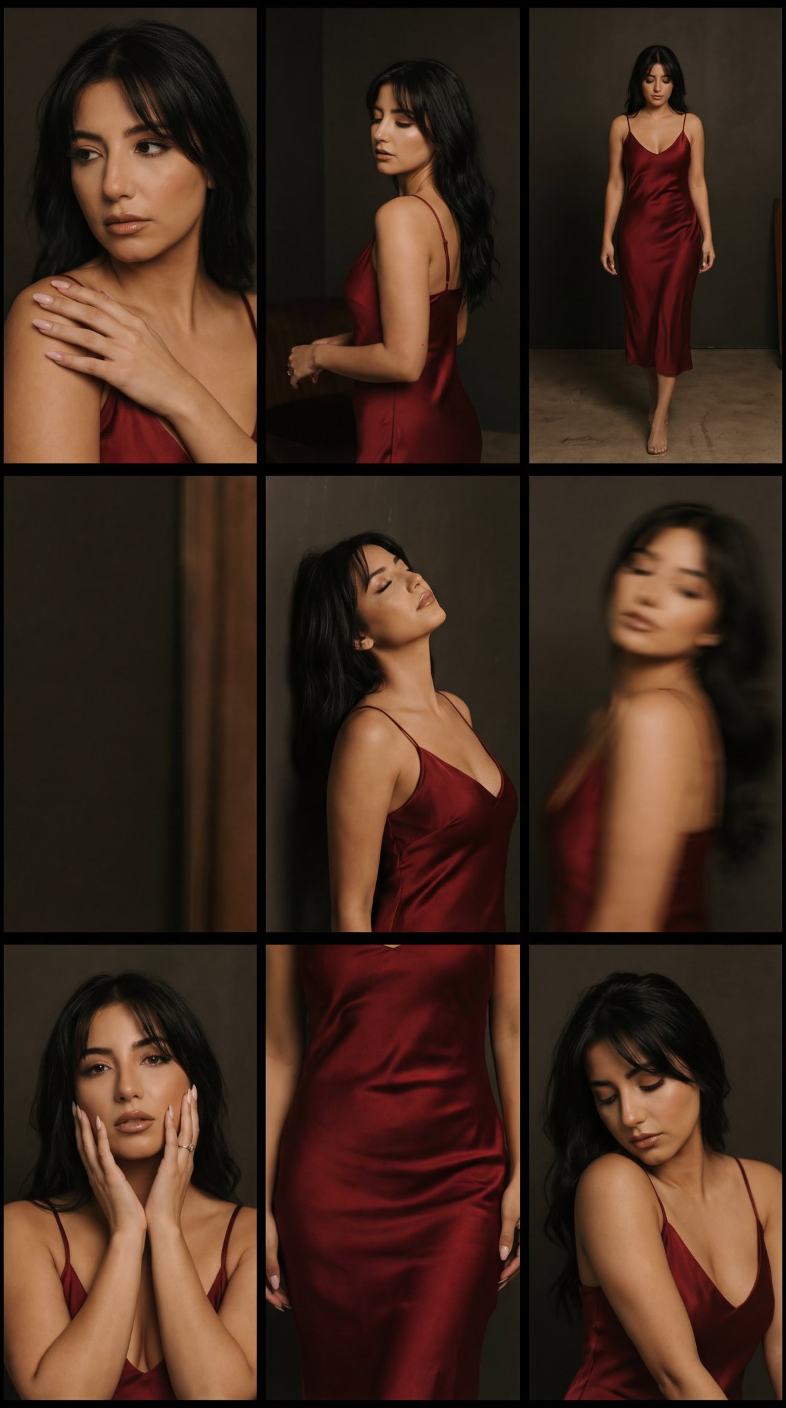 Red Dress Cinematic Fashion Editorial Contact Sheet - view 1
