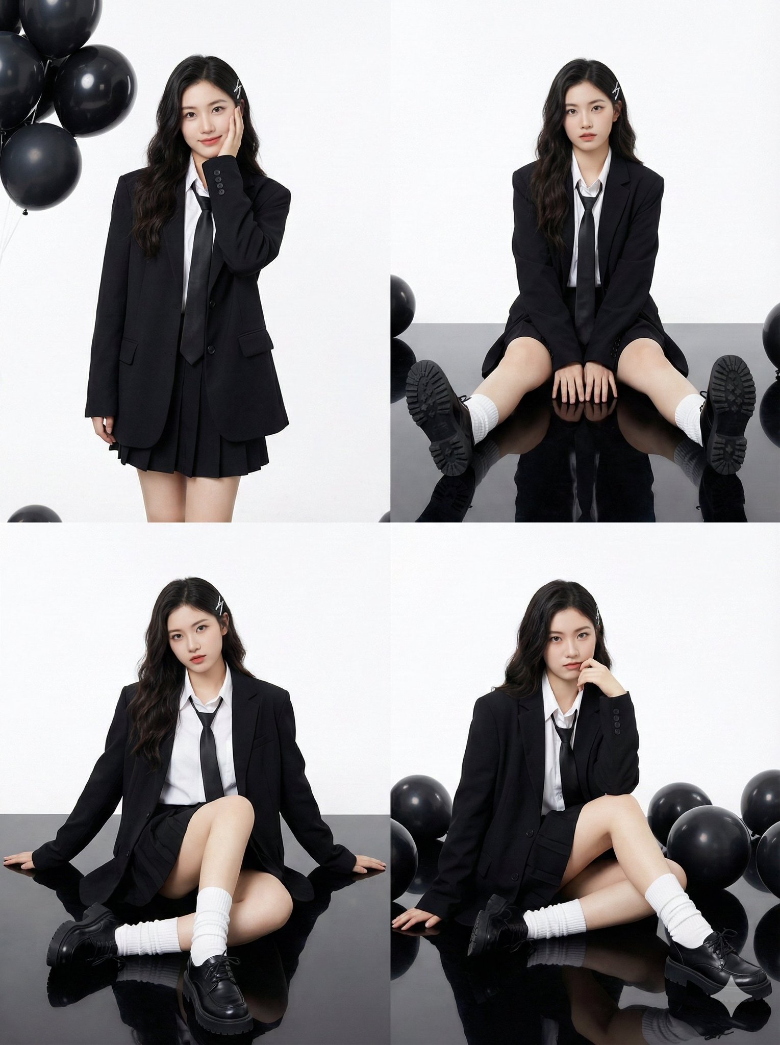 K-pop Style Black Outfit Studio Photoshoot Collage - view 1