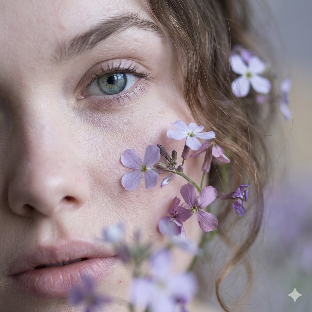 Hyper-realistic Macro Portrait with Natural Wildflowers - view 1