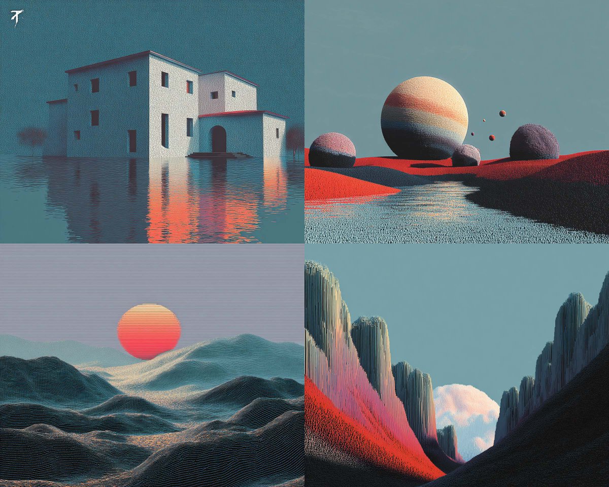 Minimal Surreal 3D Look with Teal and Red Accents - view 1