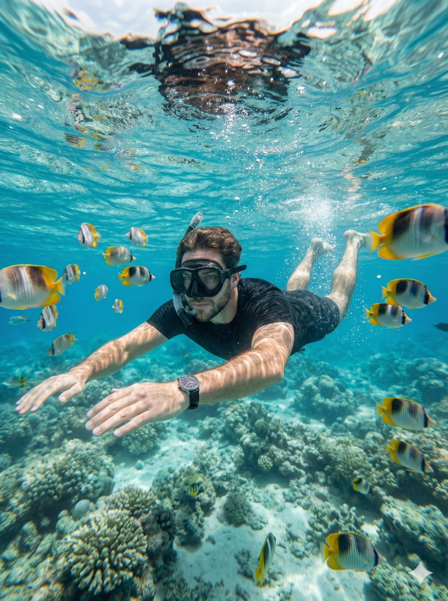 Hyper-realistic Underwater Portrait: Close-Range Snorkeling Scene - view 1