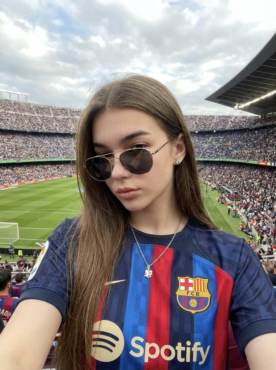 Realistic Selfie at Football Stadium with Barcelona Jersey - view 1