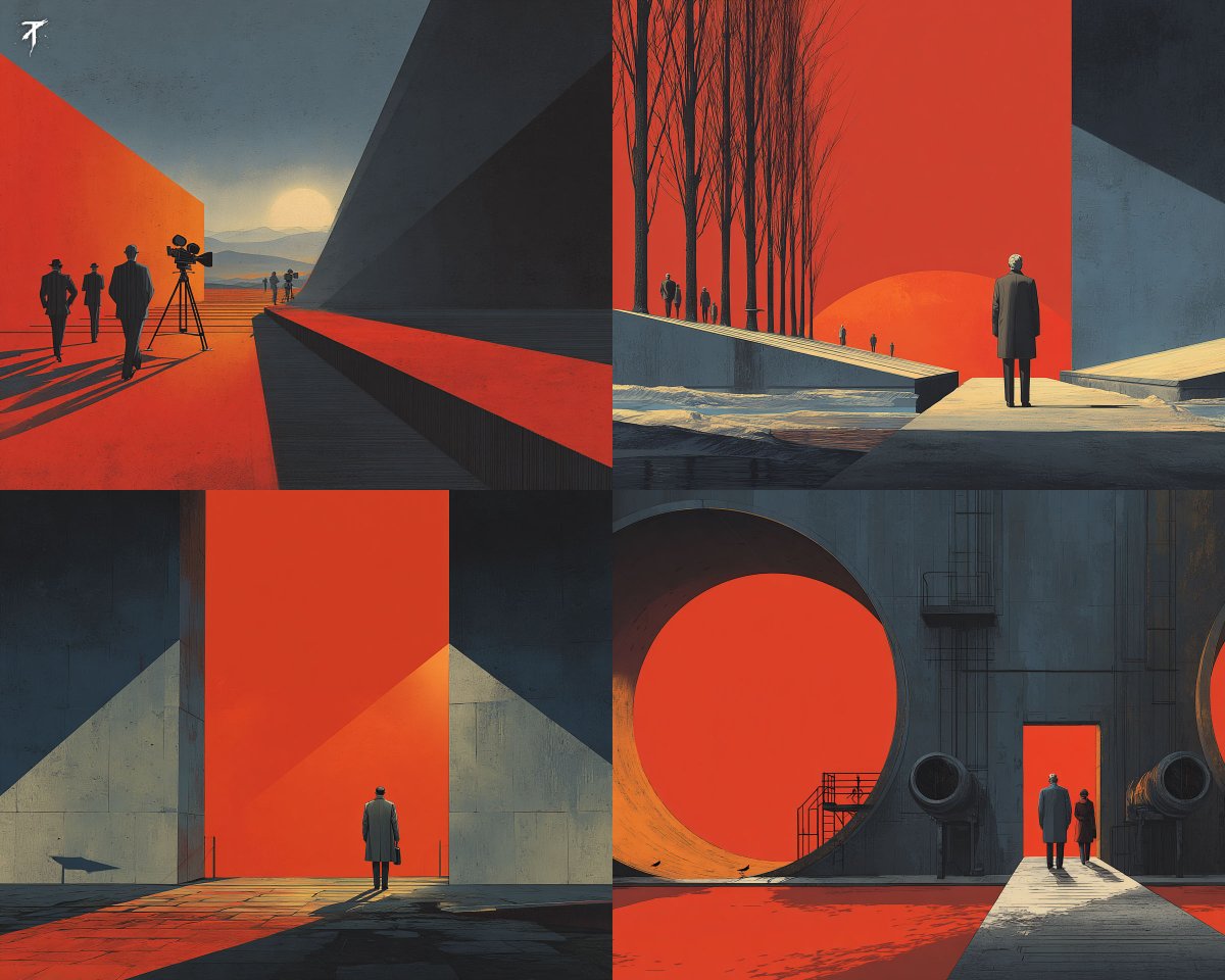 Calm Graphic Look with Brutalist Shapes and Lost Figures - view 1