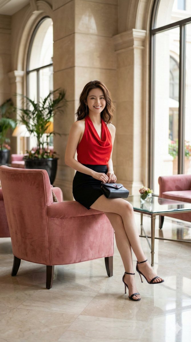 Photorealistic Woman in Luxury Hotel Lobby - view 1
