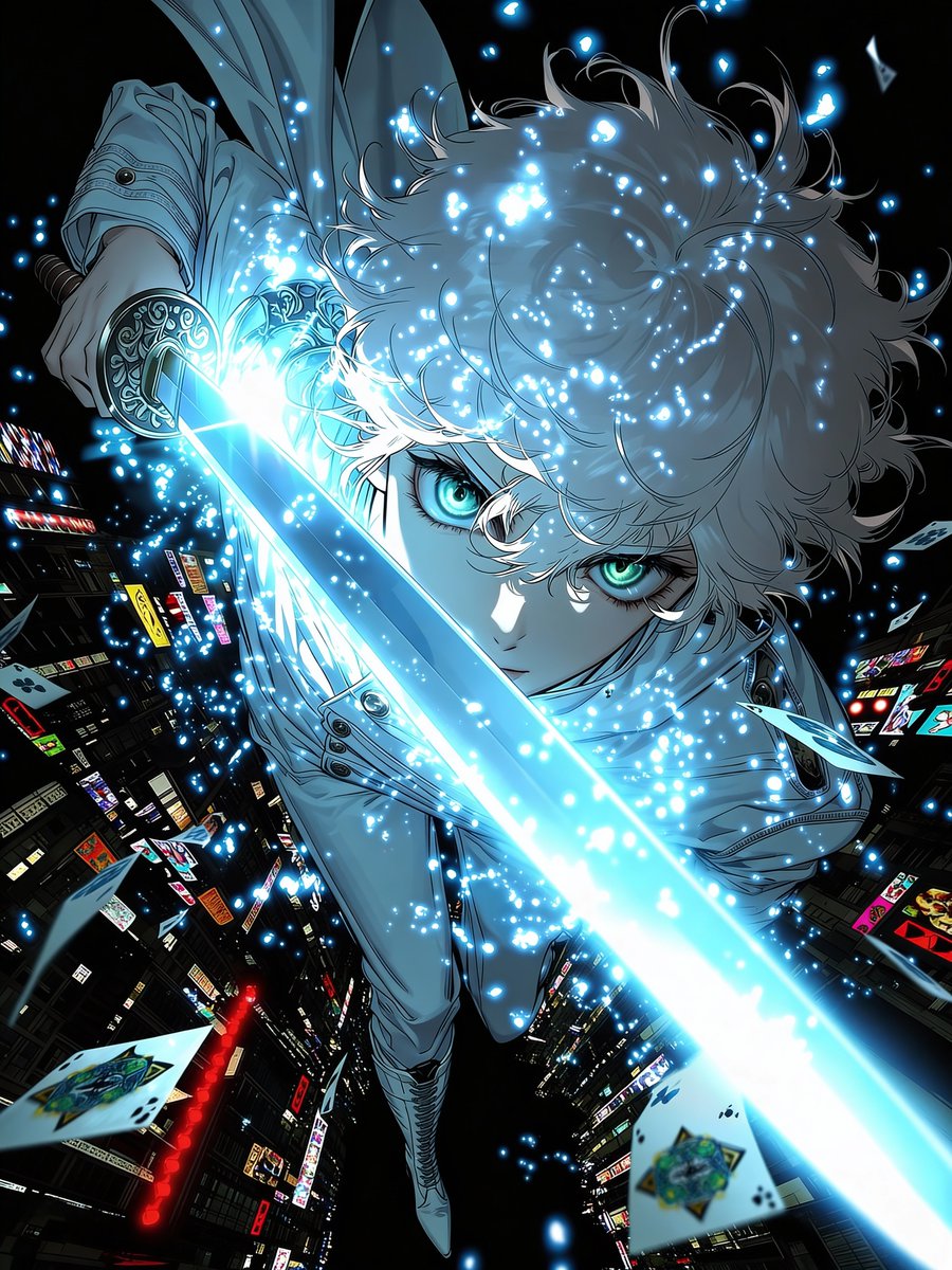 Dynamic Anime Portrait with Glowing Japanese Sword - view 1