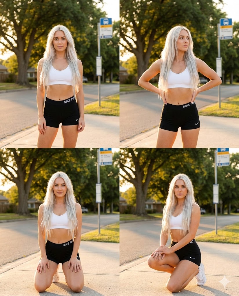 Athletic Woman Suburban Golden Hour Photo Set - view 1