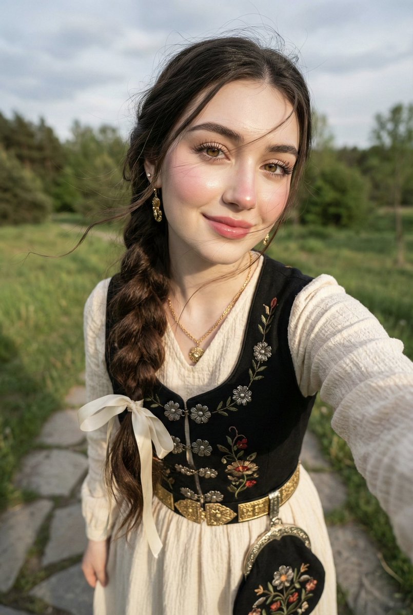 Elegant Woman in Traditional Attire, Outdoor Selfie - view 1