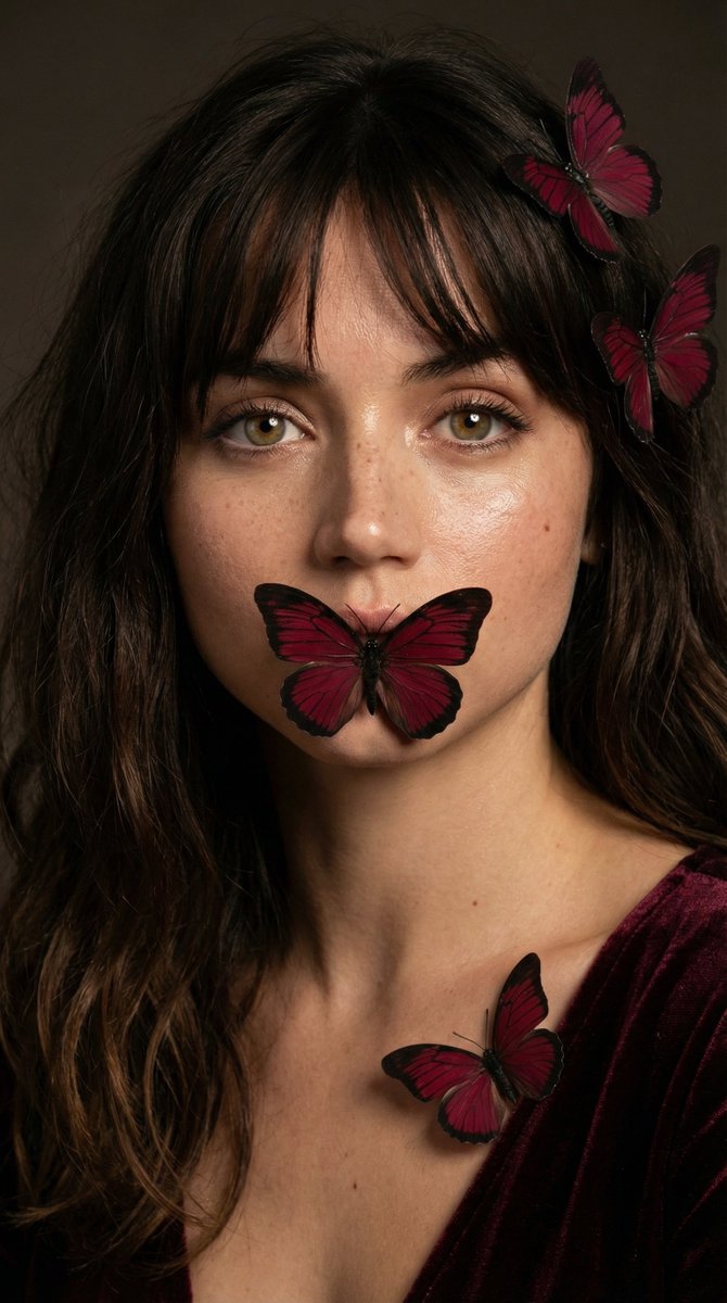 Mysterious Portrait with Dark Red Butterflies - view 1