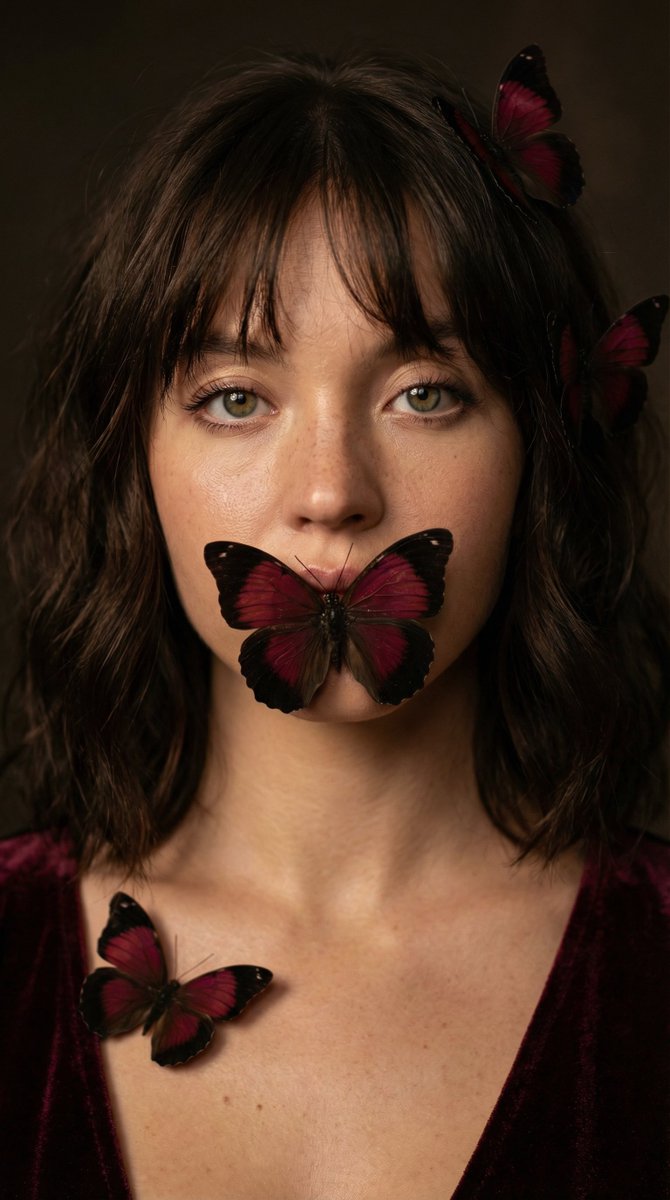 Mysterious Portrait with Dark Red Butterflies thumbnail 2